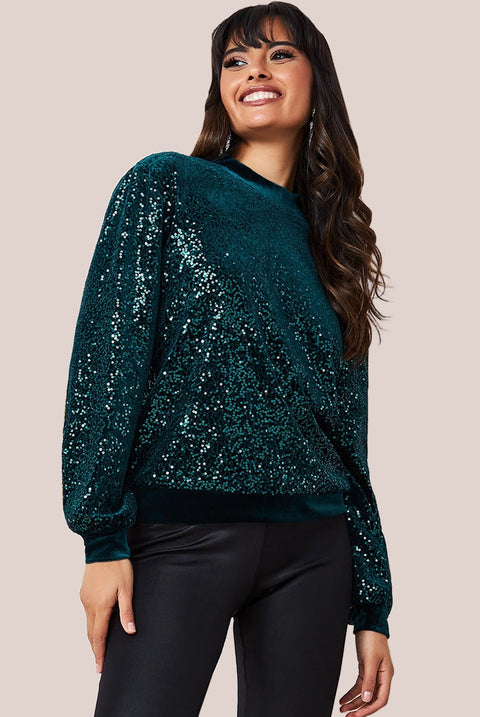 Sequin Velvet Jumper - Emerald Green T199