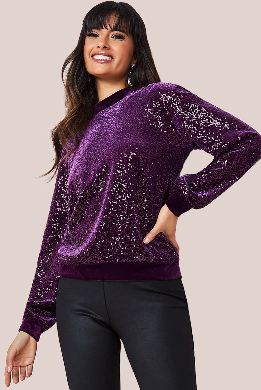 Sequin Velvet Jumper - Magenta T199