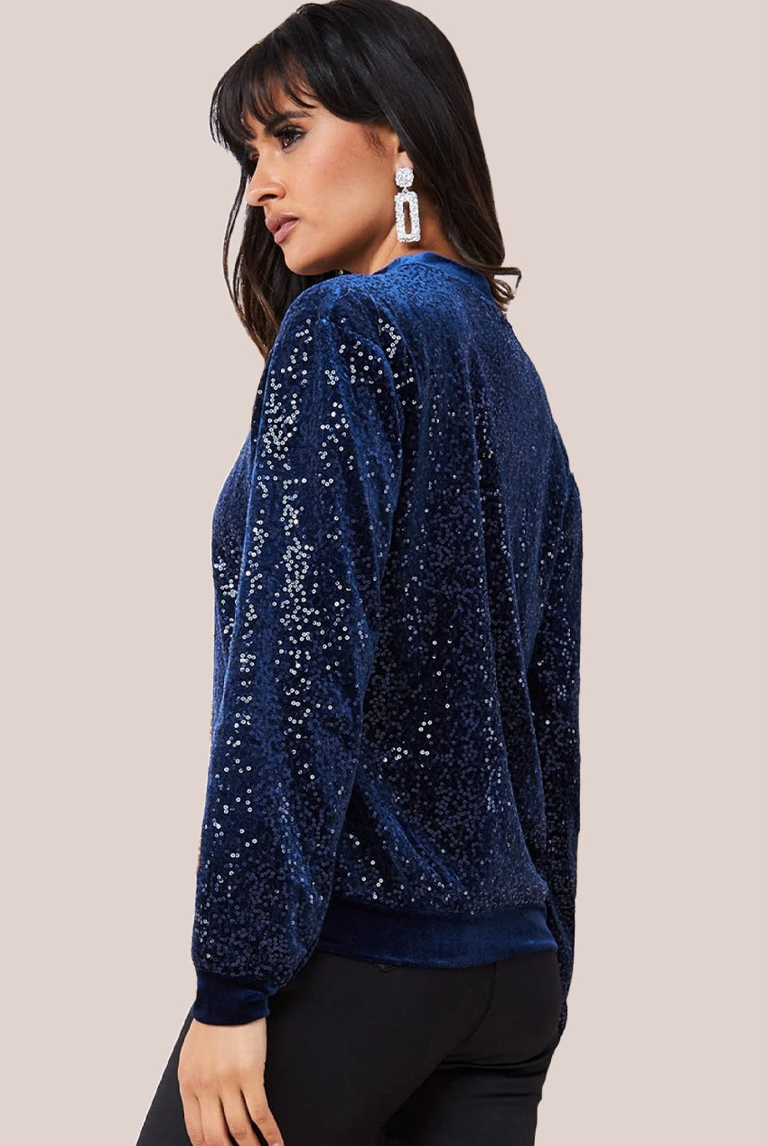 Sequin Velvet Jumper - Navy T199