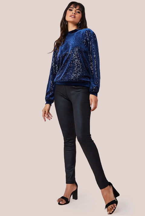 Goddiva Sequin Velvet Jumper - Navy