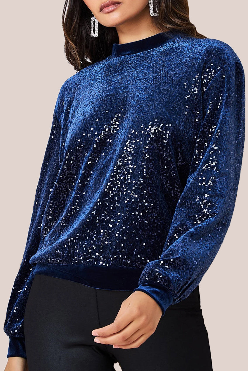 Sequin Velvet Jumper - Navy T199