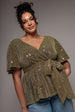 Lurex Flutter Sleeve Wrap Top - Gold by Goddiva Plus