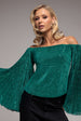 Sequin Lurex Bardot Pleated Sleeve Top - Teal Blue by Goddiva
