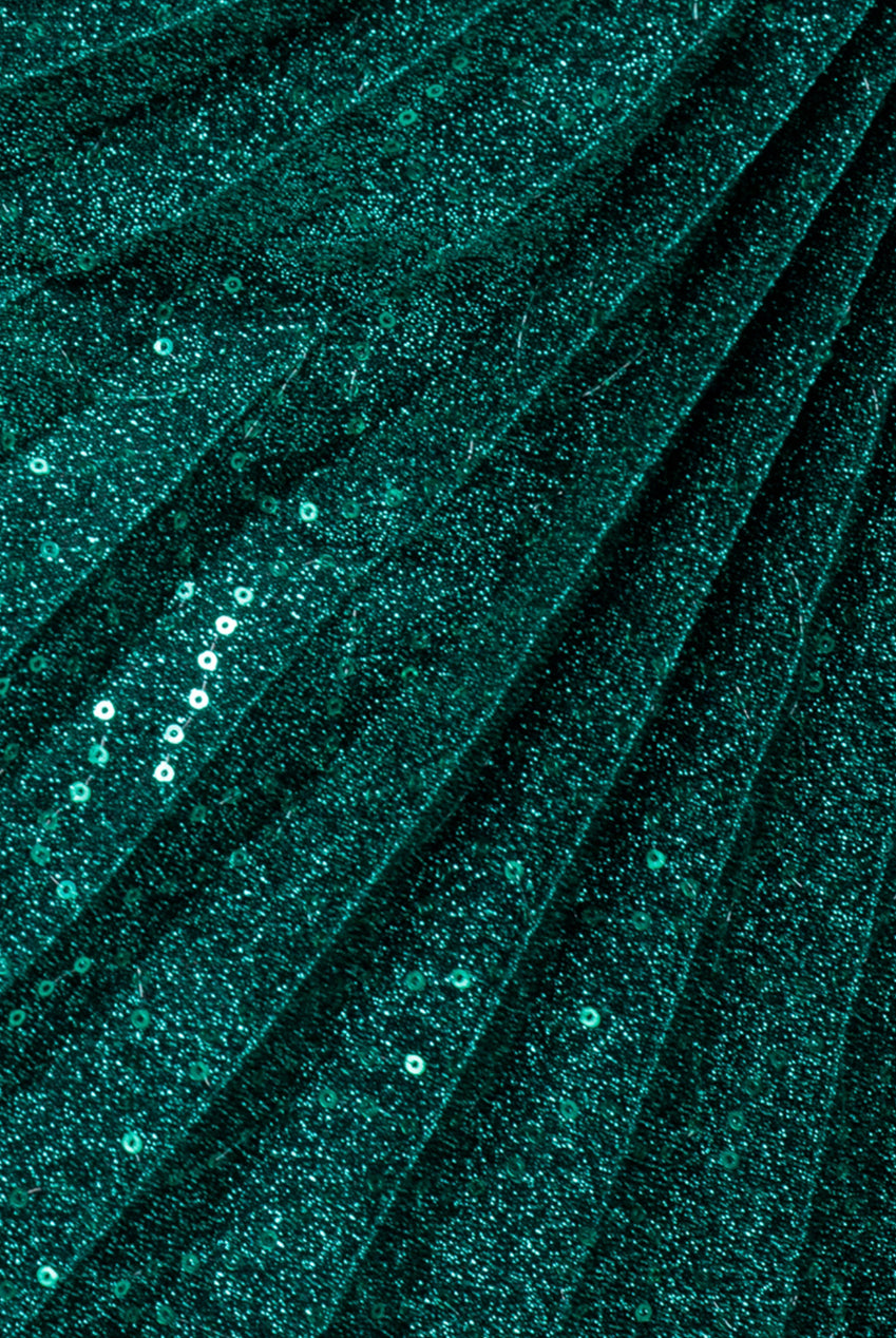 Sequin Lurex Bardot Pleated Sleeve Top - Teal Blue T205