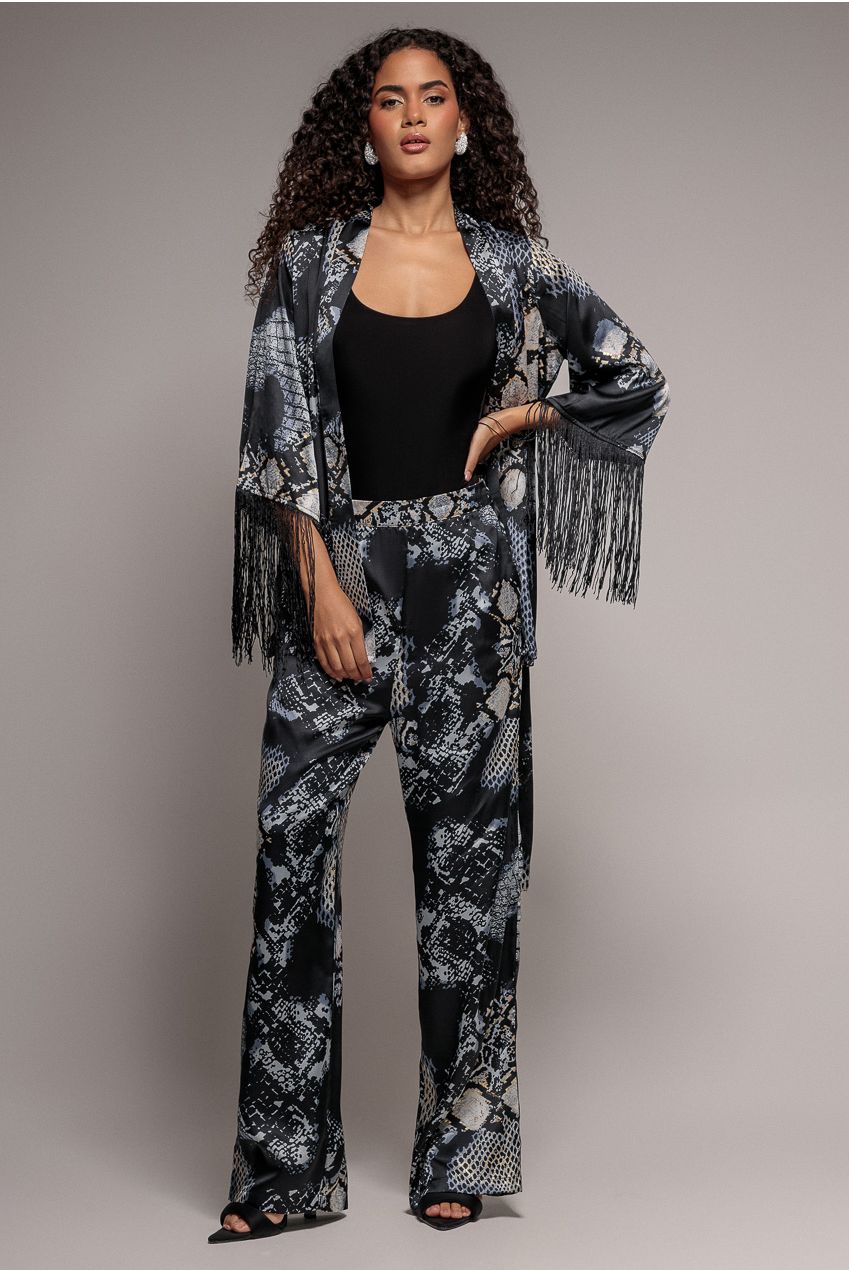 Foil Print Wide Leg Trousers - Black TR369