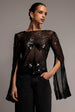 Sequin Starburst Cape Sleeve Top - Black by Goddiva