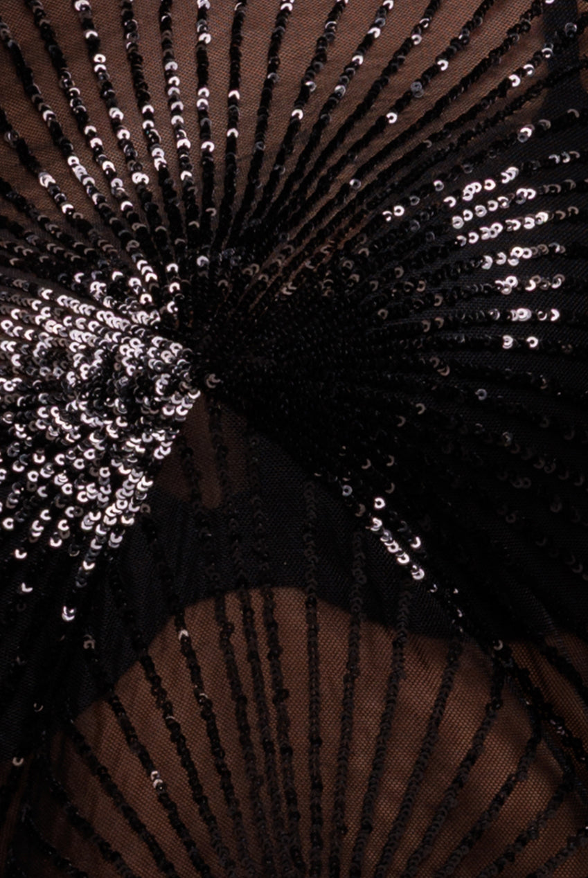 Sequin Starburst Cape Sleeve Top - Black T224