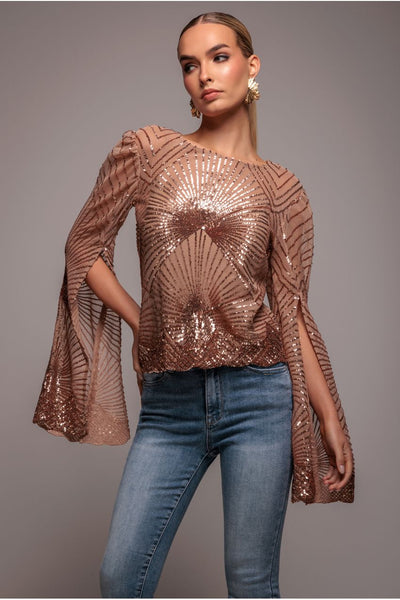 Champagne - Sequin Starburst Cape Sleeve Top - Champagne by Goddiva