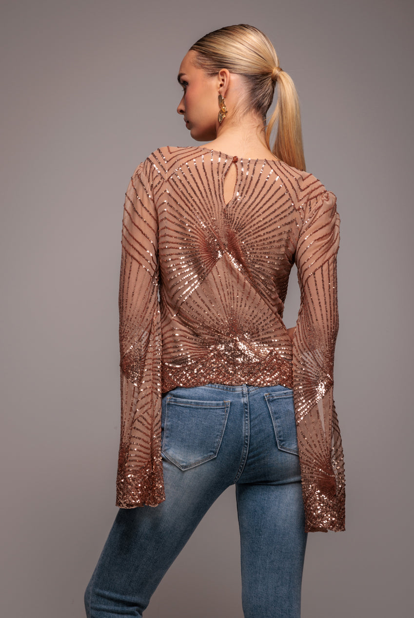 Sequin Starburst Cape Sleeve Top - Champagne T224