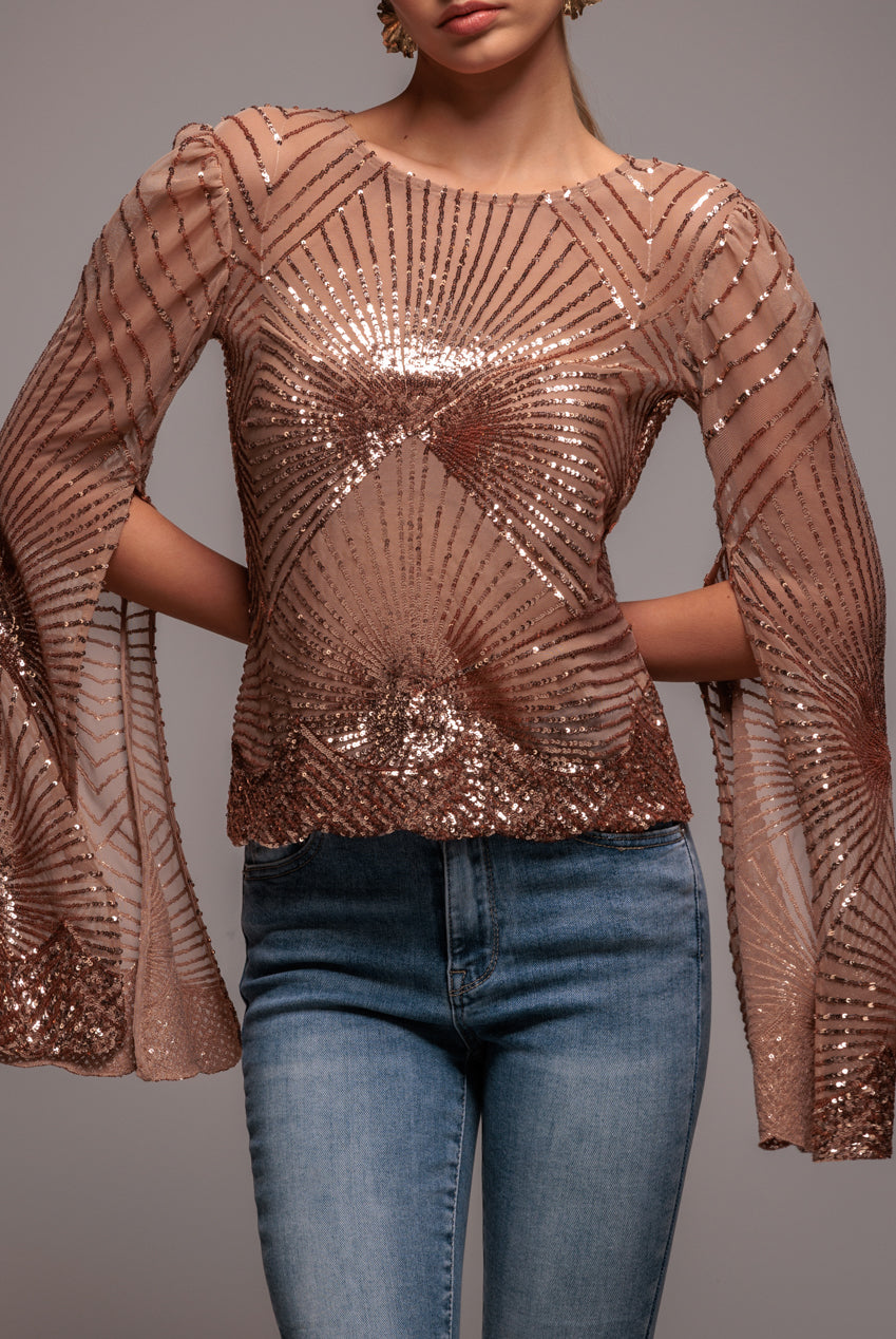 Sequin Starburst Cape Sleeve Top - Champagne T224