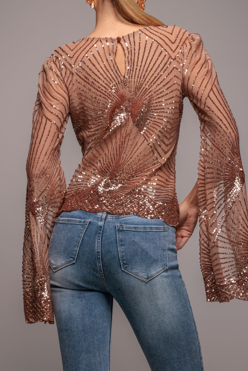 Sequin Starburst Cape Sleeve Top - Champagne T224