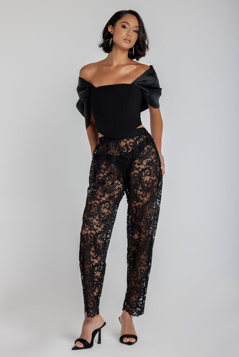 Barrell Leg Scalloped Hem Trouser - Black by Goddiva
