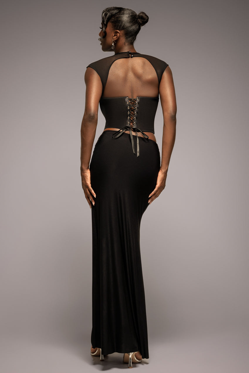 Gathered Front Dipped Waist Maxi Skirt - Black SK54