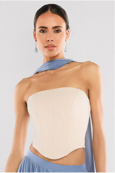 Beige - Compact Crepe Lace Up Corset by Goddiva