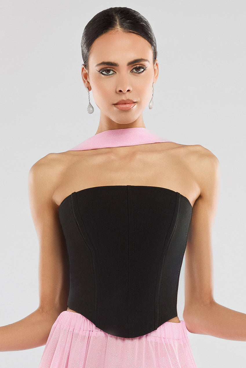 Compact Crepe Lace Up Corset T227