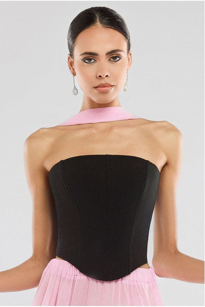 Black - Compact Crepe Lace Up Corset by Goddiva