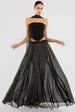 Compact Crepe Lace Up Corset With Gathered A-Line Glitter Chiffon Maxi Skirt & Scarf - Black by Goddiva