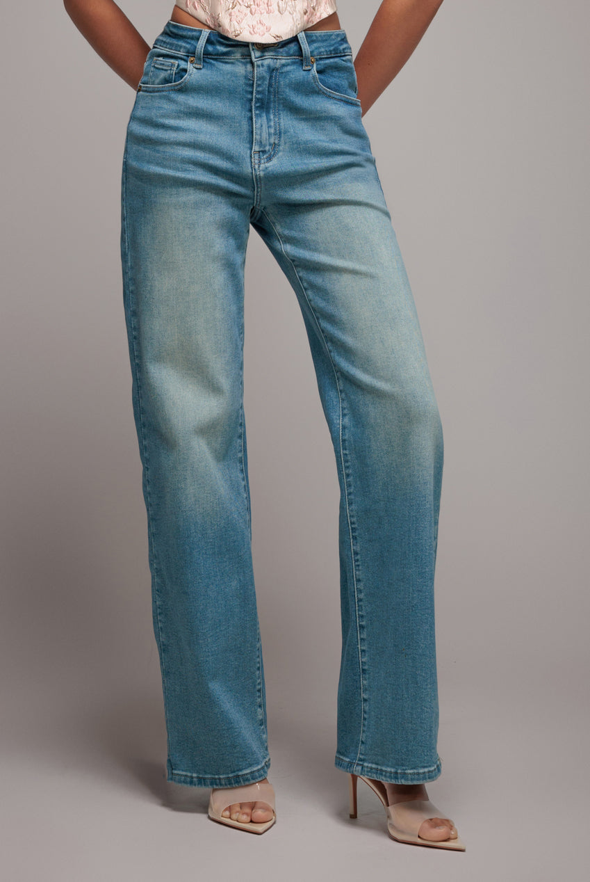 Straight Leg Denim Jeans - Blue TR394