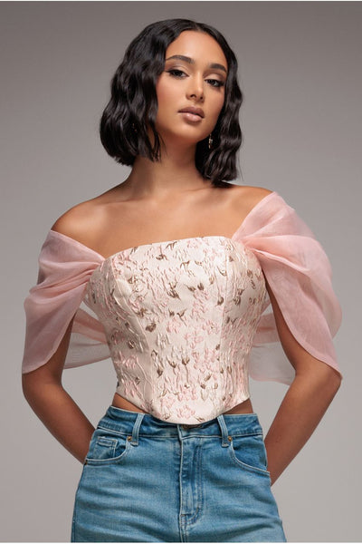 Blush Pink - Off Shoulder Jacquard Top With Organza Wings - Blush Pink by Goddiva