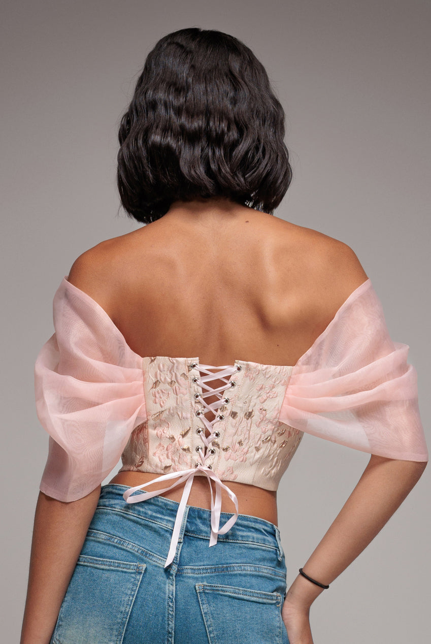 Off Shoulder Jacquard Top With Organza Wings - Blush Pink T231