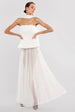 Scuba Boobtube Peplum Corset With Gathered A-Line Glitter Chiffon Maxi Skirt & Scarf - Cream by Goddiva
