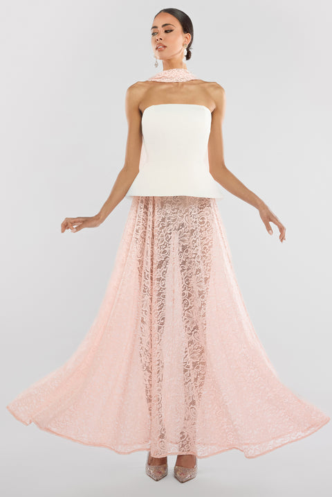 Goddiva Floral Lace A-Line Maxi Skirt