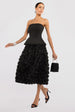 Goddiva Scuba Boobtube Peplum Corset With 3D Floral Mesh Skirt - Black