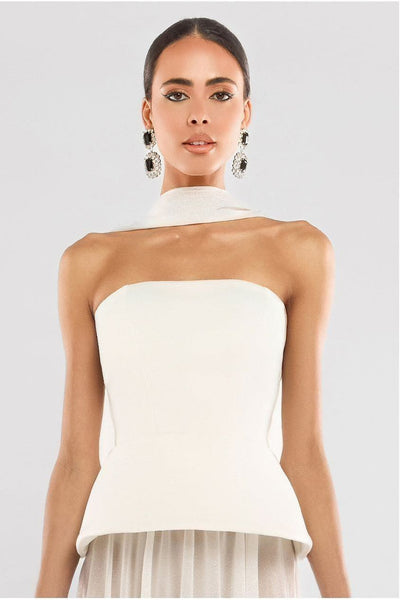 Cream - Scuba Boobtube Peplum Hem Corset by Goddiva