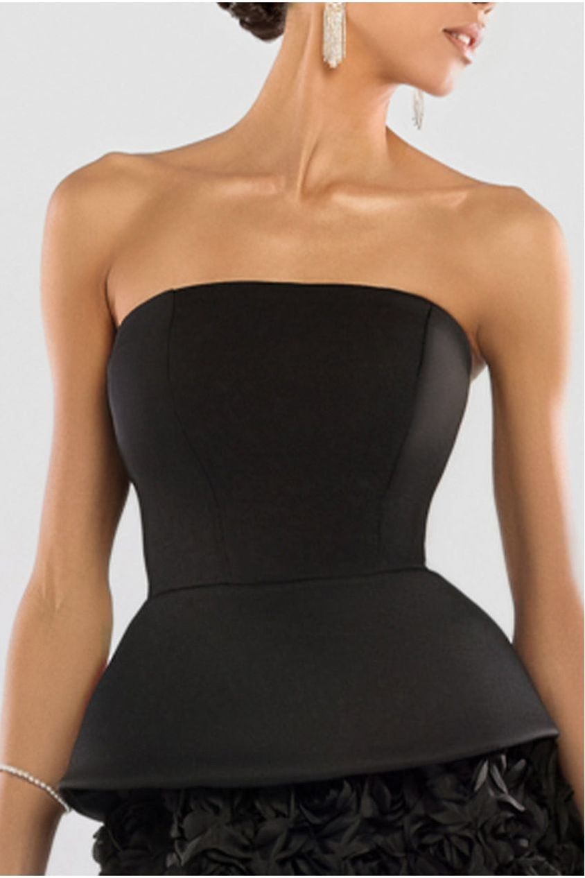 Scuba Boobtube Peplum Corset With 3D Floral Mesh Skirt - Black
