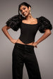 3D Textured Sleeve Scuba Corset Top - Black by Goddiva