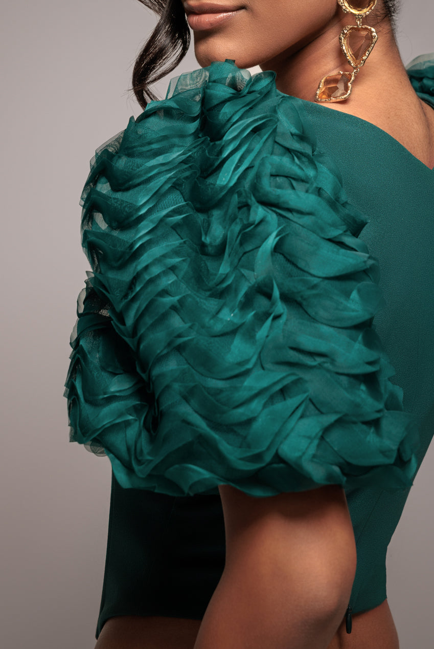 3D Textured Sleeve Scuba Corset Top - Emerald Green T235