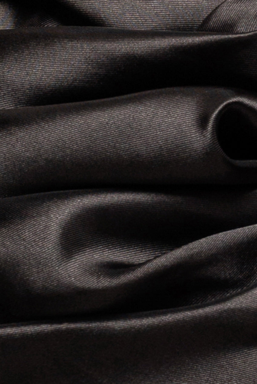 One Shoulder Puffed Satin Sleeve Asymmetric Scuba Top - Black T239