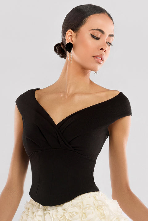 Front Pleated Wrap Off The Shoulder Corset by Goddiva