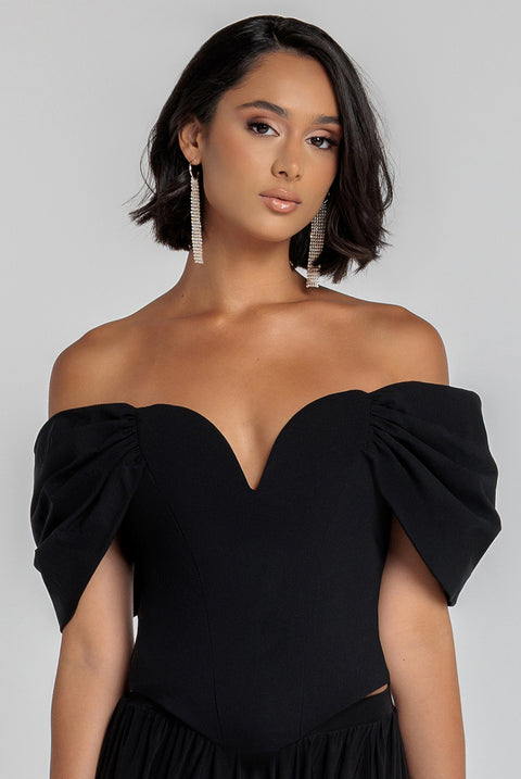 Bardot Corset Top - Black by Goddiva