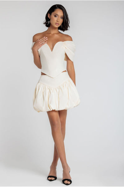 Bengaline Balloon Mini Skirt - Cream by Goddiva