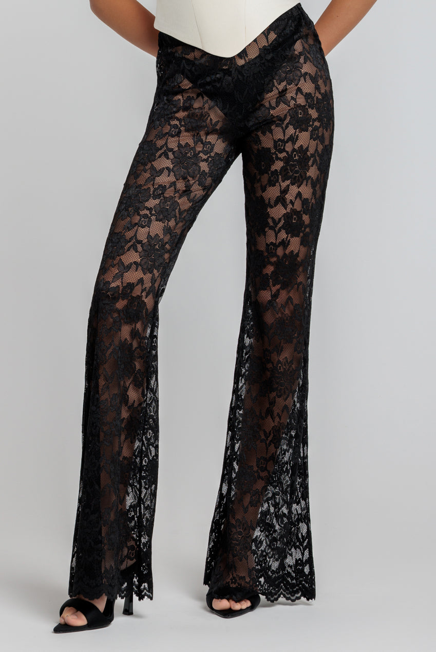 Bootcut Scalloped Lace Trouser - Black TR389
