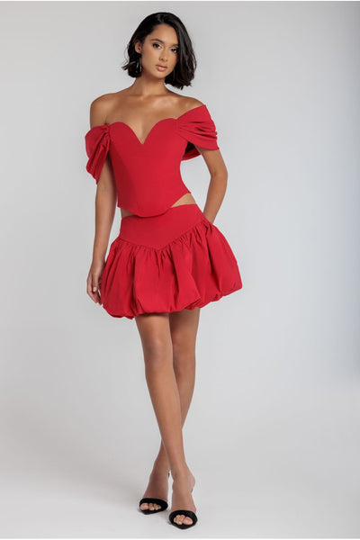 Red - Bengaline Balloon Mini Skirt - Red by Goddiva
