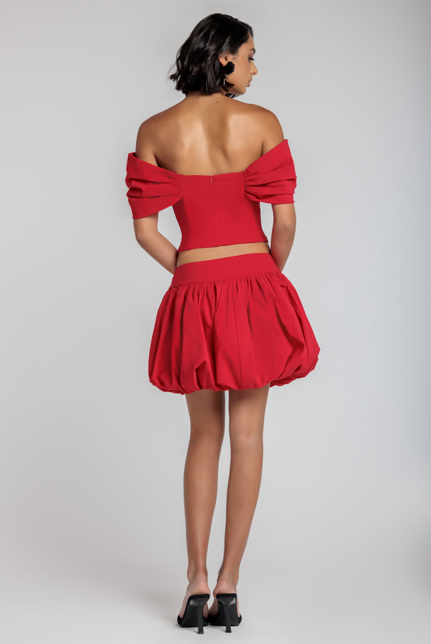 Bengaline Balloon Mini Skirt - Red SK34