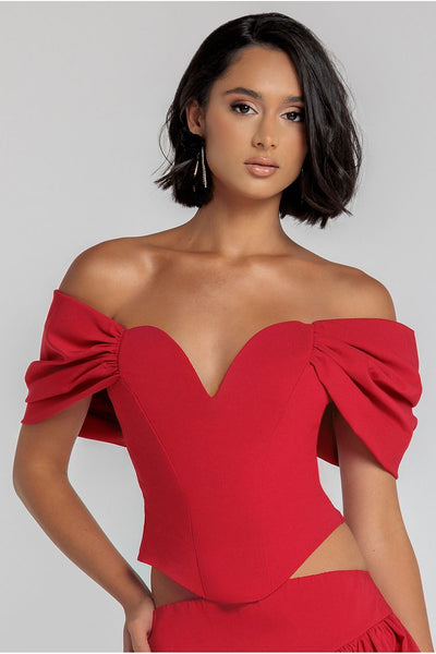 Red - Bardot Corset Top - Red by Goddiva