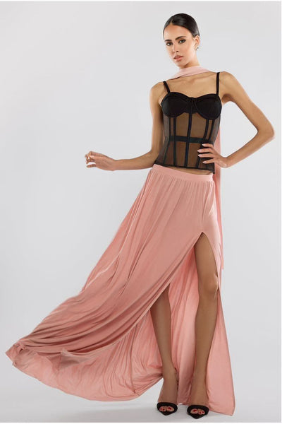 Blush Pink - Side Split Soft Touch Maxi Skirt by Goddiva