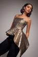 Boob Tube Jacquard Top With Asymmetric Peplum Frill - Bronze Gold by Goddiva