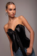 Plunging Sweetheart Strapless Peplum Velvet & Satin Corset - Black by Goddiva
