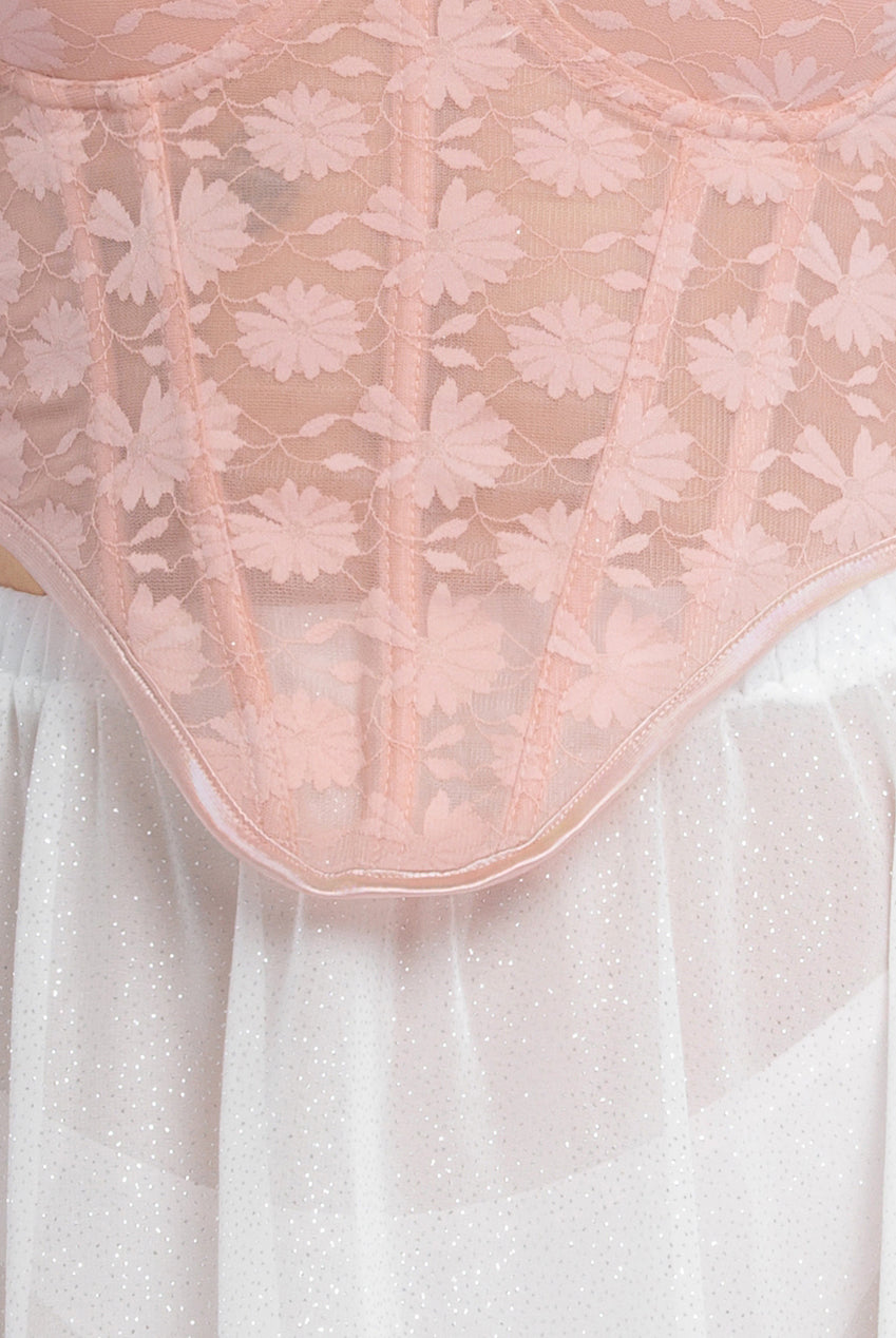 Textured Floral Mesh Corset T254