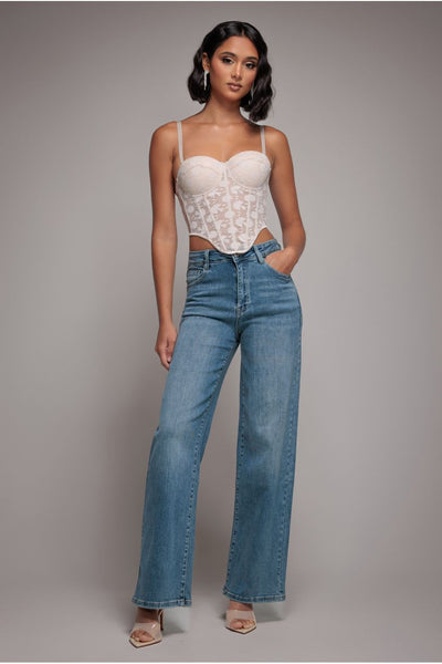 Blue - Straight Leg Stretch Denim Jeans - Blue by Goddiva denim