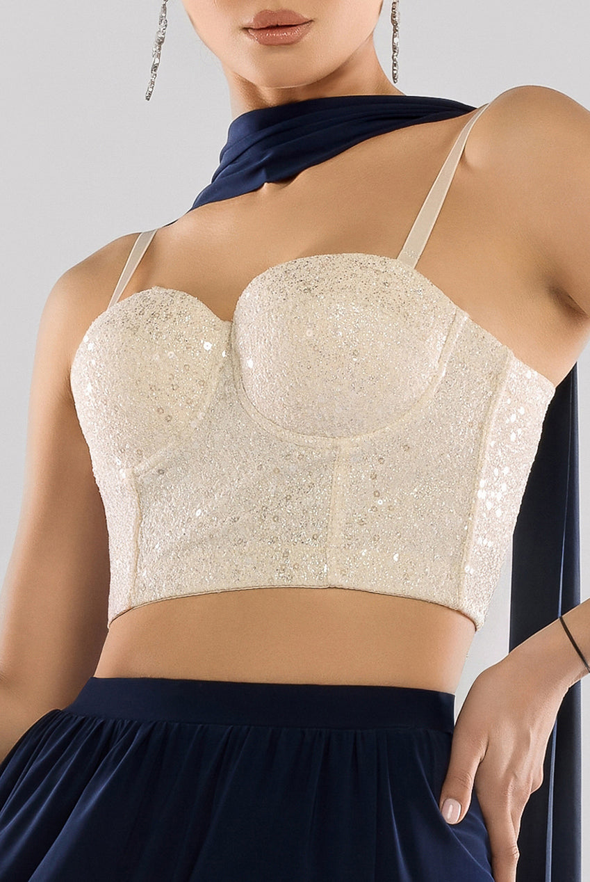 Cropped Sleeveless Sequin Corset T255