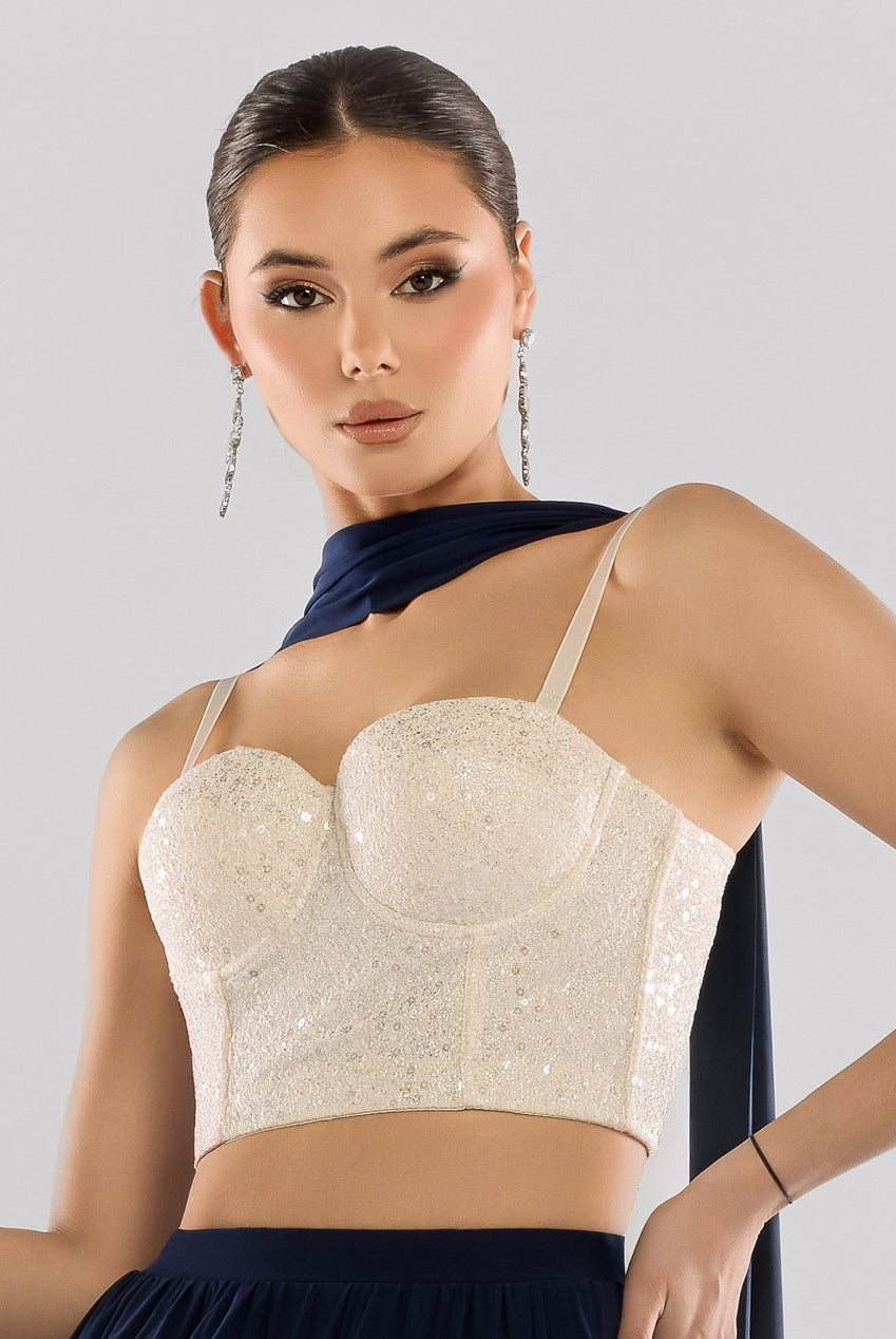 Cropped Sleeveless Sequin Corset T255