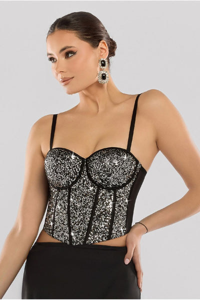 Silver - Sequin Corset by Goddiva