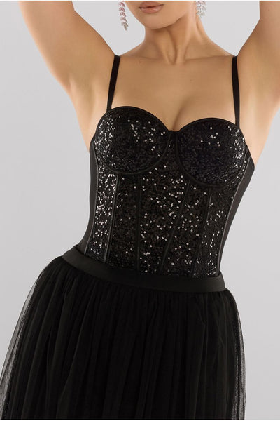 Black - Sequin Corset by Goddiva