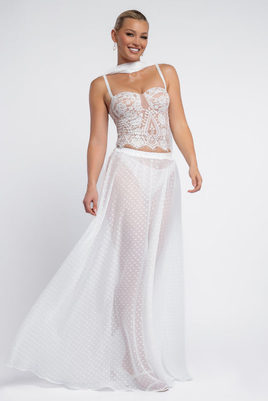 Polka Dobby Chiffon A-Line Maxi Skirt SK31