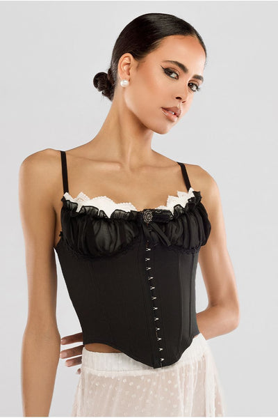 Black - Front Fastened Milk Maid Corset by Goddiva
